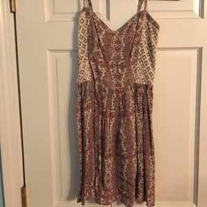 Abercrombie and Fitch maroon patterned dress with floral lace overlay